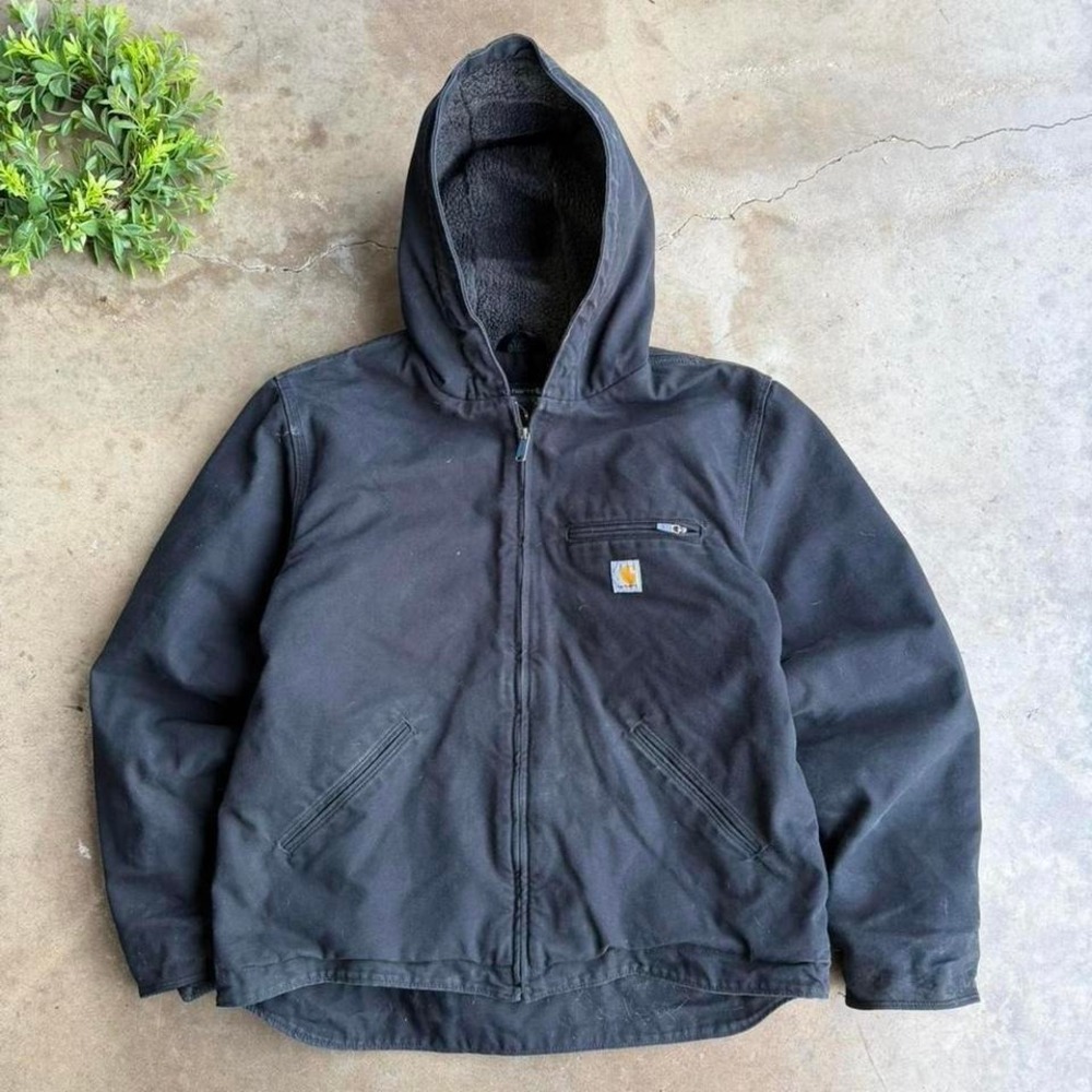 Vintage Carhartt hooded Detroit black Sherpa lined jacket‎